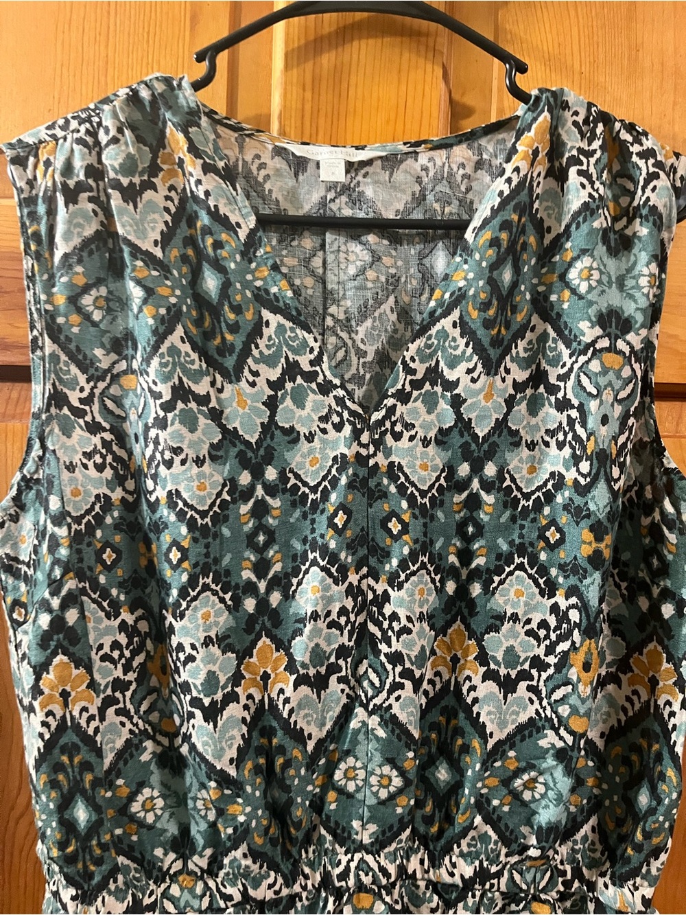 Garnet Hill Linen Maxi Dress 8 Green Side Slits Pockets Lagenlook Granola - Picture 3 of 11